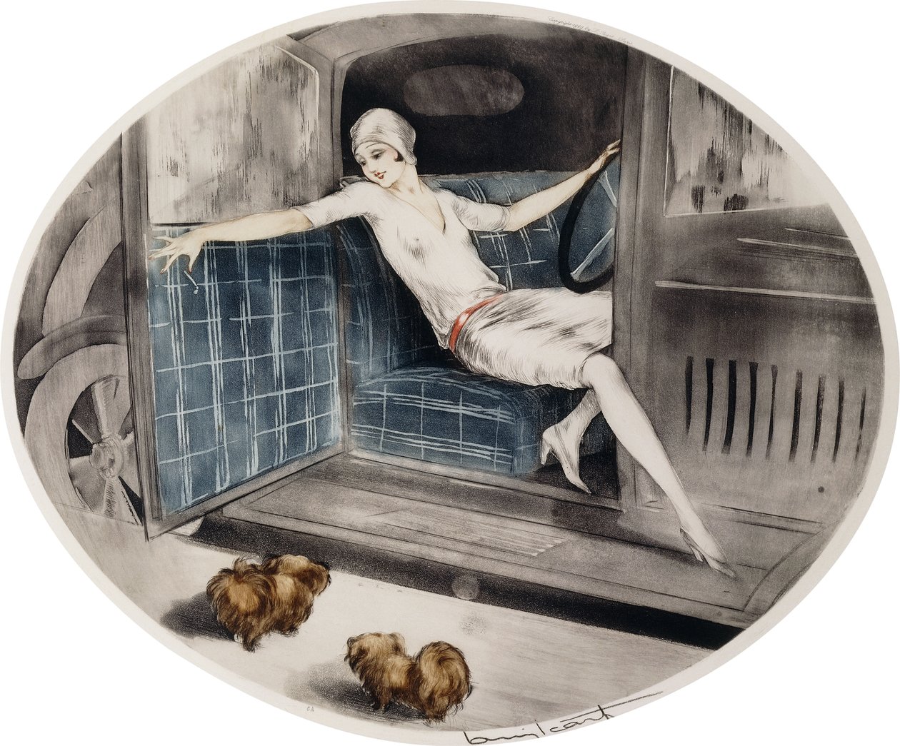 Nő egy autóban két pekini szigeten alkotó: Louis Icart