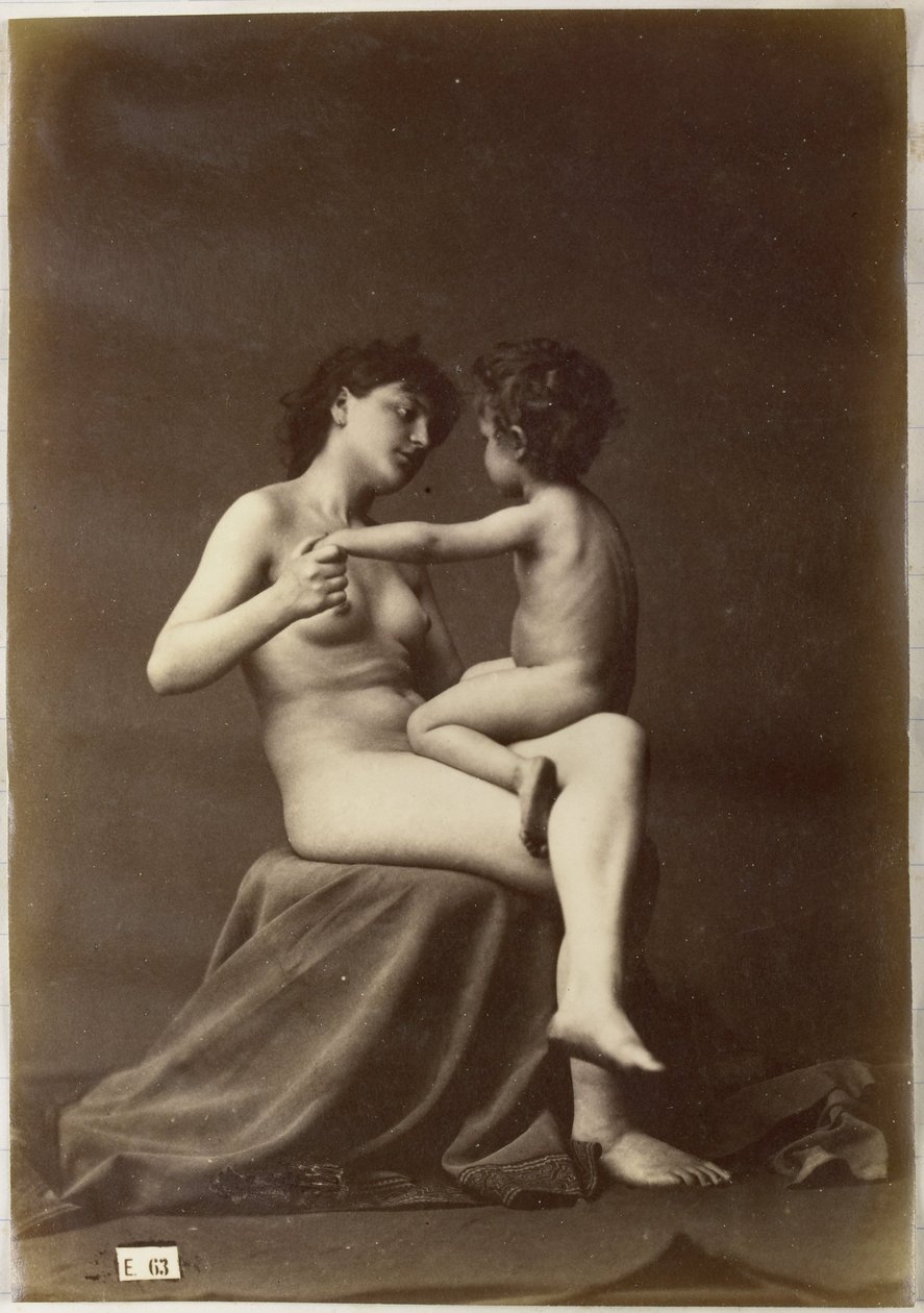 Tanulmány egy női aktról, egy meztelen gyermekkel az ölében alkotó: Louis Jean Baptiste Igout (attributed to)