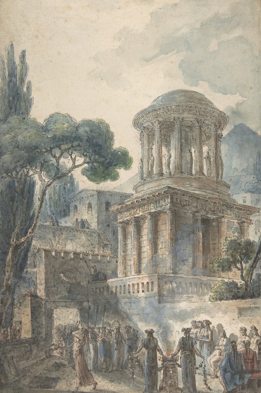 Ősi jelenet egy színész temetési szertartásával, kb. 1777. alkotó: Louis Jean Desprez