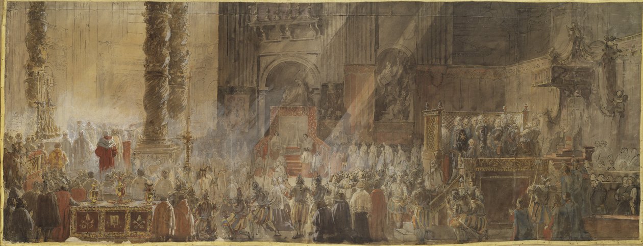 III. Gusztáv svéd király (1746-1792) karácsonyi misén vesz részt a vatikáni Szent Péter-bazilikában, 1783-ban - III. Gusztáv svéd király karácsonyi misén vesz részt a vatikáni Szent Péter-bazilikában alkotó: Louis Jean Desprez