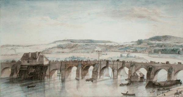 A két híd (Saint-Cloud és Sevres) (tus és akvarell, papír) alkotó: Louis Jean Desprez