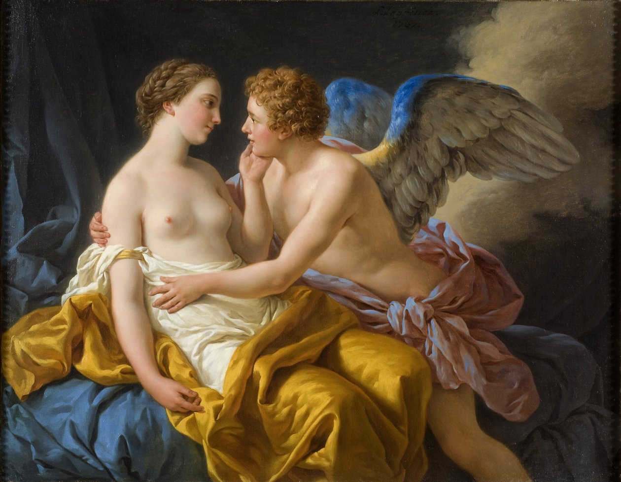 Ámor és Psyche (Ámor és Psyche). Louis Jean Francois Lagrenee (1725-1805) festménye, olaj, fa, 1805 előtt. 19. századi francia művészet, klasszicizmus. Nemzeti Múzeum, Stockholm (Svédország). alkotó: Louis Jean Francois I Lagrenee