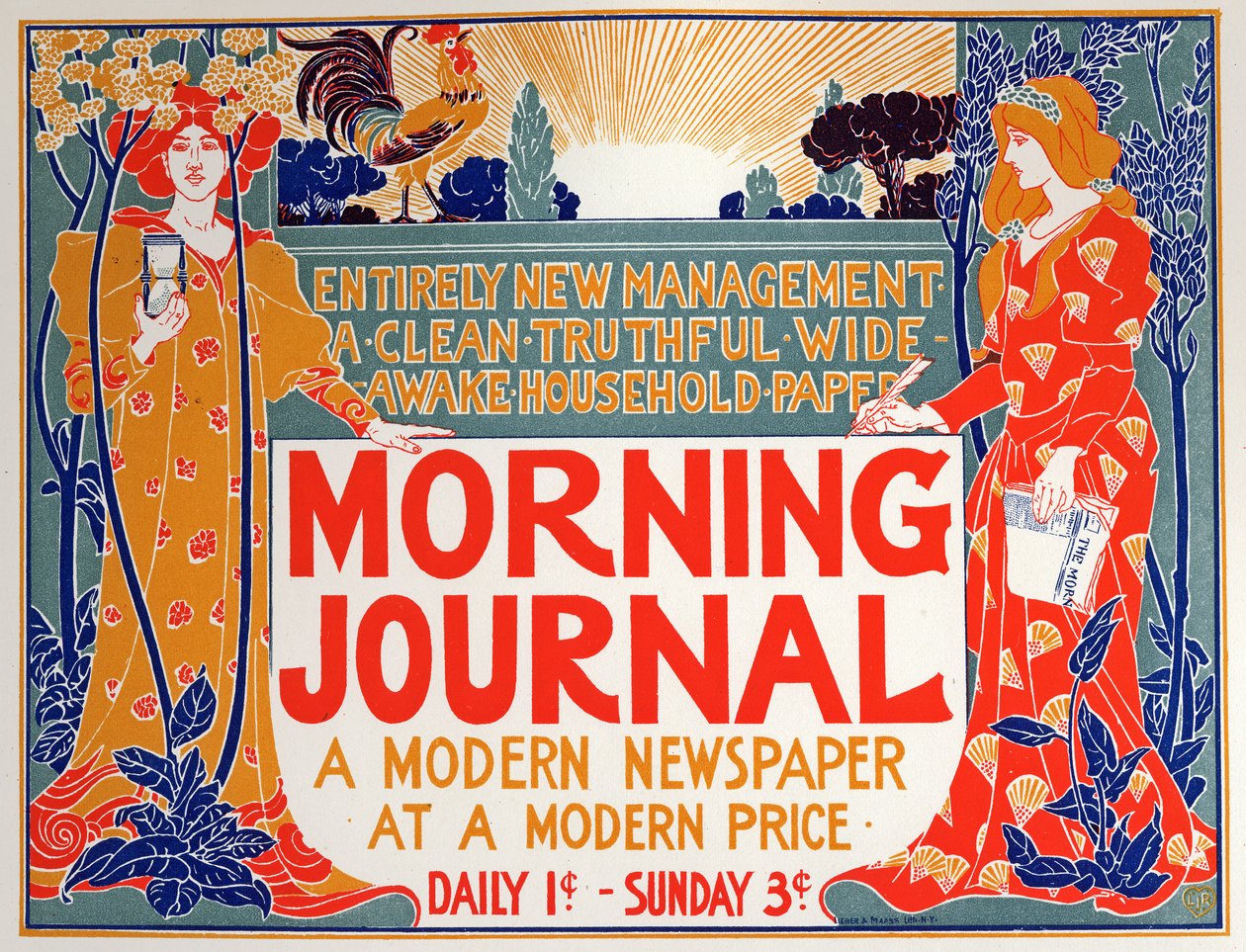 Irodalom. Reggeli Újság, újság. Poszter: Louis Rhead, USA, 1895 körül (plakát) alkotó: Louis John Rhead