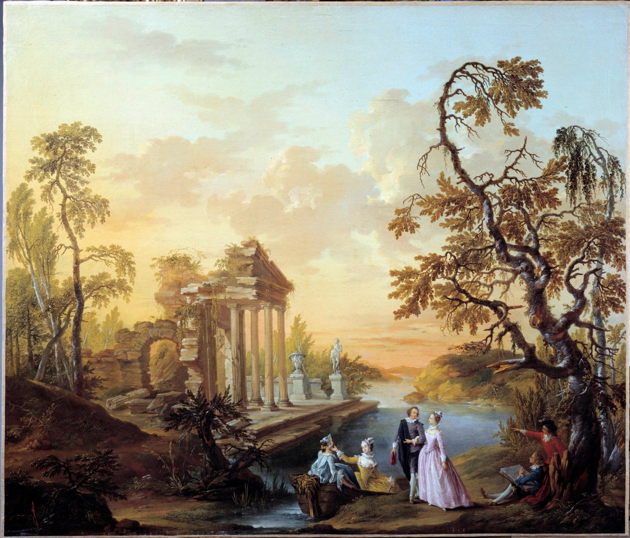 Tribute to Love Romantikus jelenet az ősi romok táján alkonyatkor. Louis Joseph Watteau festménye Watteau de Lille-ben (1731-1798) alkotó: Louis Joseph  Watteau