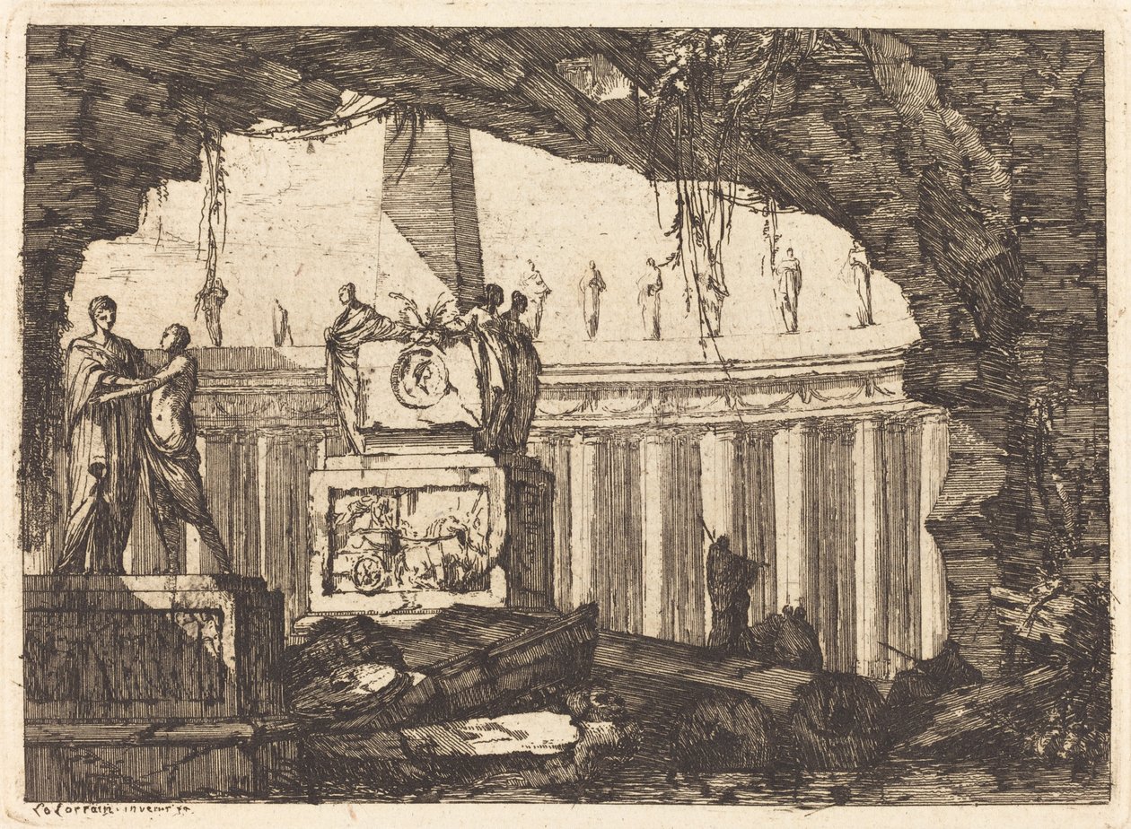 Építészeti fantázia egy obeliszk és árkád alkotó: Louis Joseph Le Lorrain