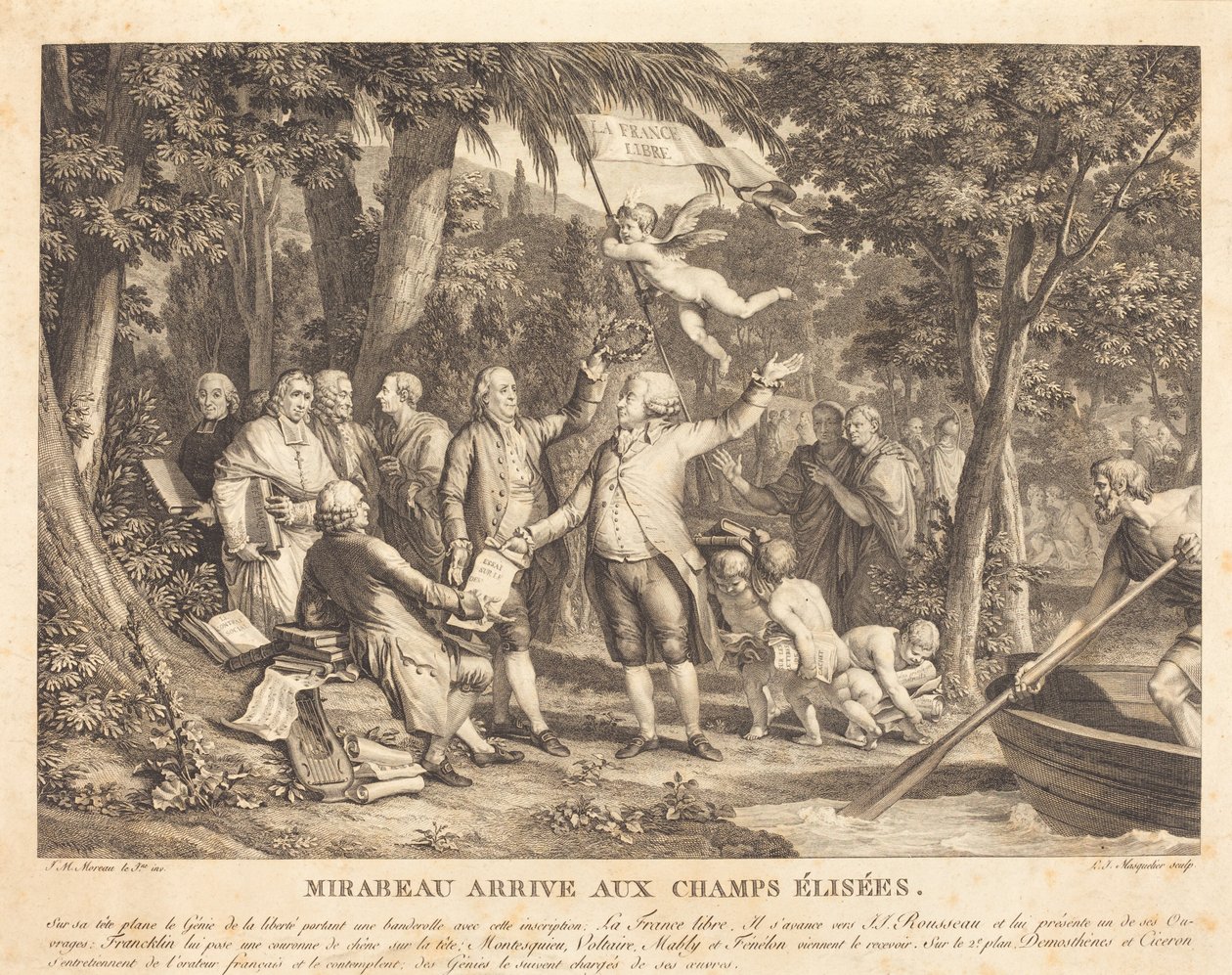 Mirabeau megérkezik a Champs-Élisésbe alkotó: Louis Joseph Masquelier after Jean Michel Moreau