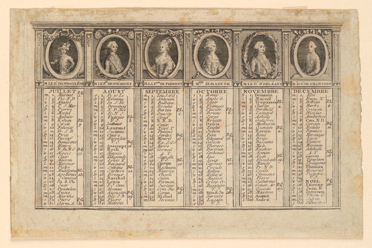 Almanach 1778. év második felére alkotó: Louis Joseph Mondhare