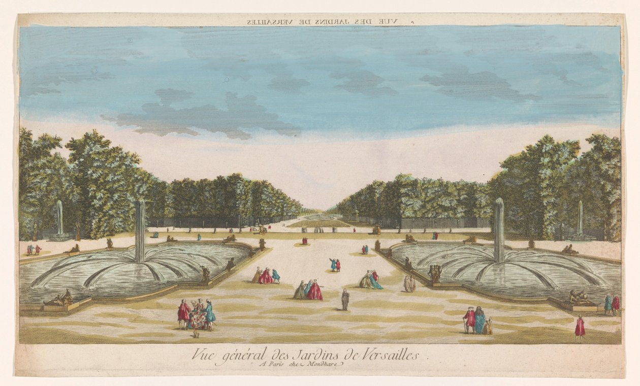 Kilátás a Versailles-i kertre Vue des Jardins de Versailles (cím a tárgyon) alkotó: Louis Joseph Mondhare