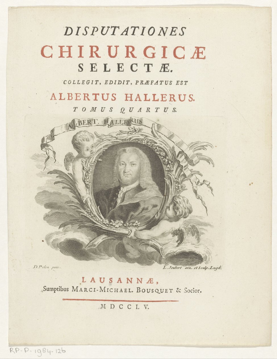 Albrecht von Haller portréja Albert Haller (cím az objektumon) Címlap: Albrecht von Haller, Selected Surgical Discourses, 1755 alkotó: Louis Joubert