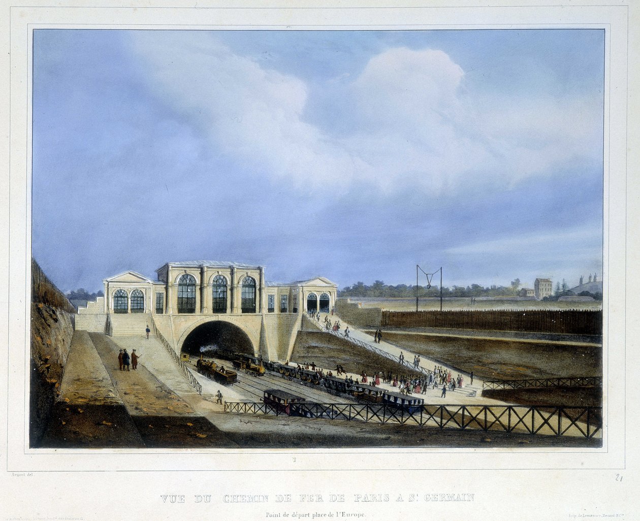 Vasút Párizsból Saint Germainbe – Arnout „Párizsában 1837-ben”. alkotó: Louis Jules Arnout