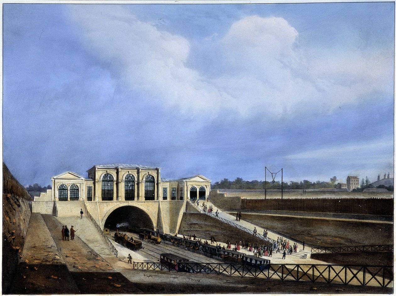 Vasút Párizsból Saint Germainbe – Arnout „Párizsában 1837-ben”. alkotó: Louis Jules Arnout