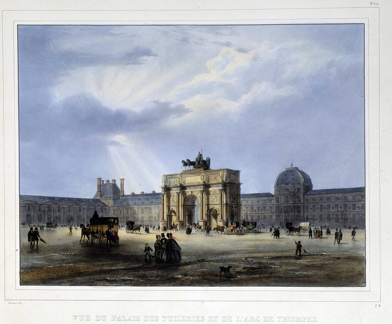 A Tuileries-palota és a Diadalív – Arnout „Párizsban 1837” alkotó: Louis Jules Arnout