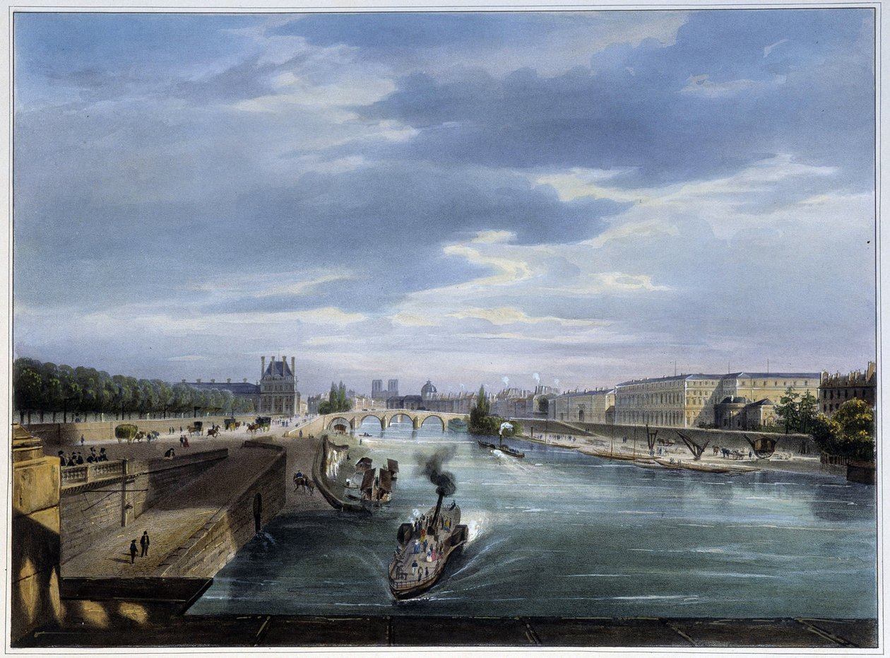 Pont du Carrousel et bateau steam – Arnout „” Paris en 1837”-ben alkotó: Louis Jules Arnout
