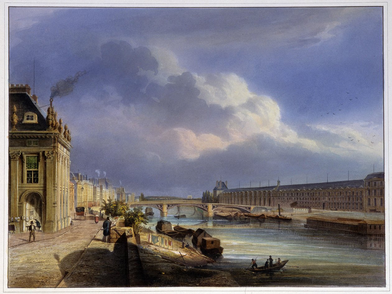 Pont du Carrousel és a Louvre nagy galériája – Arnout „1837-es Párizsban” alkotó: Louis Jules Arnout