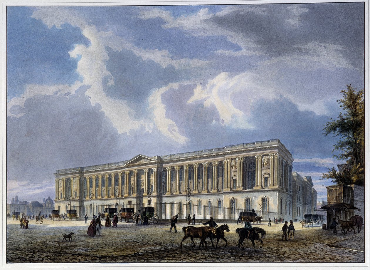 Kilátás a Louvre-oszlopra – Arnout „” Párizs en 1837”-ben alkotó: Louis Jules Arnout