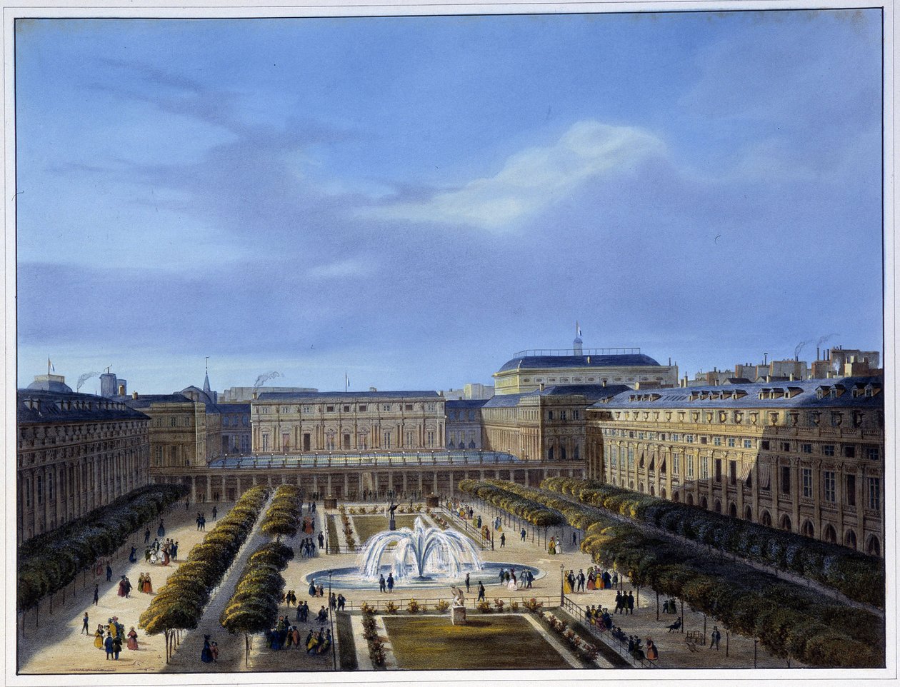 Kilátás a királyi palota kertjére – Arnout „” Paris en 1837”-ben alkotó: Louis Jules Arnout