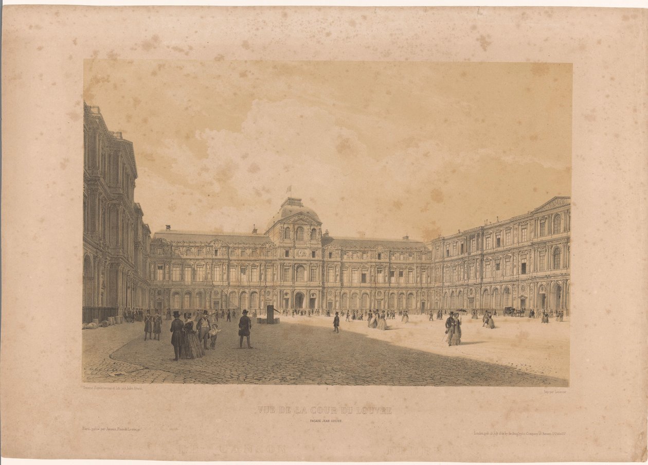 Kilátás a Louvre udvarára (Cour Carrée). Vue de la cour du Louvre (cím a tárgyon) Grand Views of Paris (sorozat címe) Grandes Vues de Paris (sorozat címe) alkotó: Louis Jules Arnout