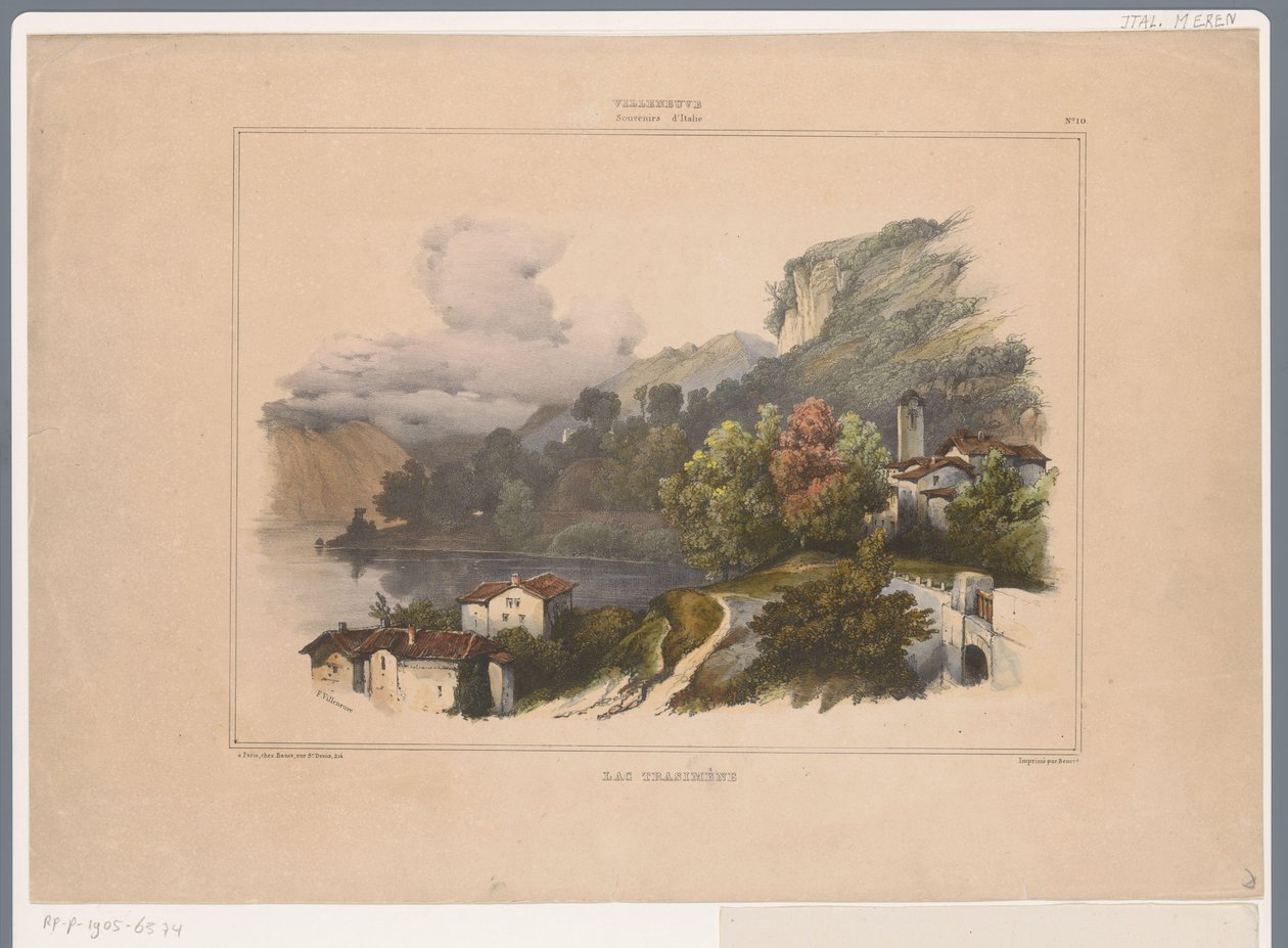 Kilátás a Trasimeno-tóra Olaszországban Lac Trasimène (cím a tárgyon) Villeneuve emlékei Olaszországból (sorozat címe) Villeneuve. Souvenirs d