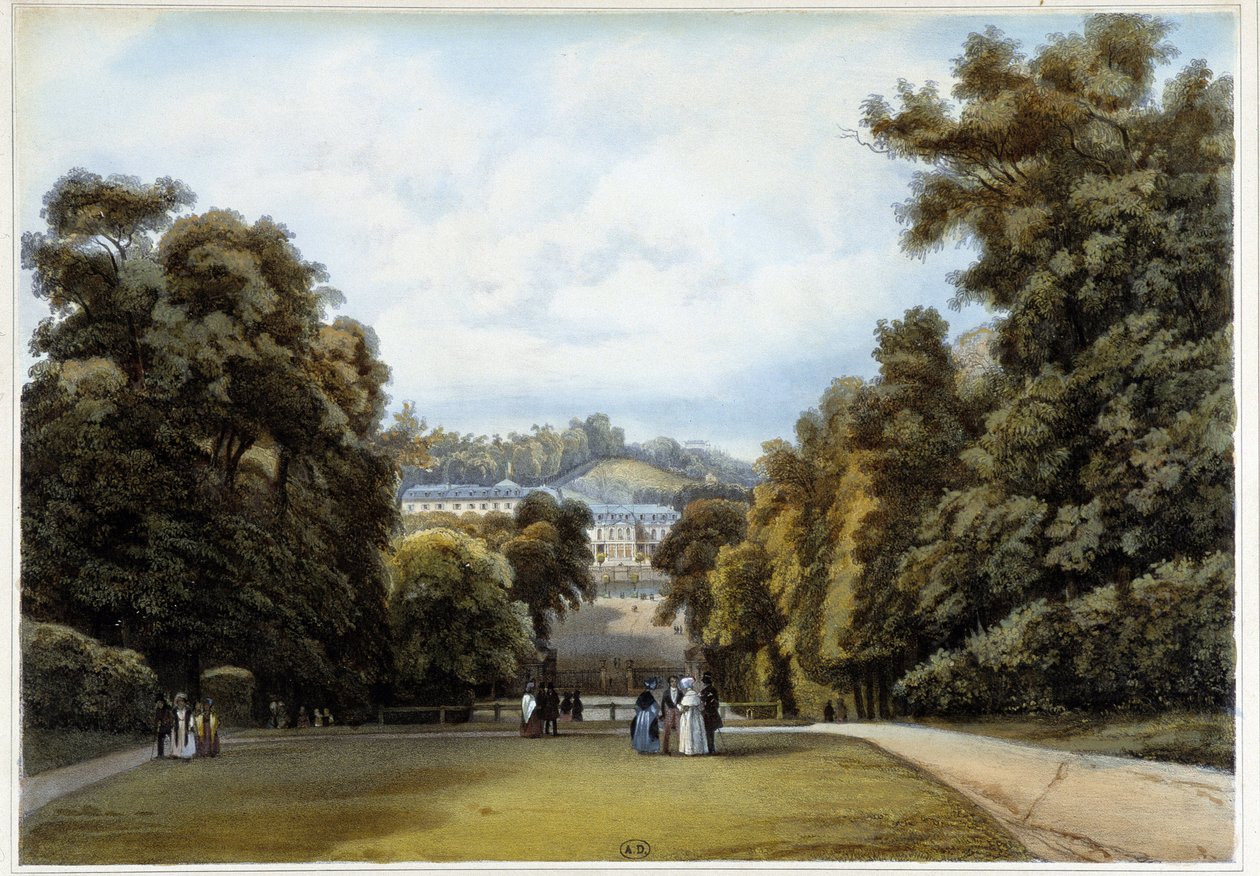 Chateau de Saint Cloud, a park oldala. „Párizsban és környékén” alkotó: Louis Julien Jacottet