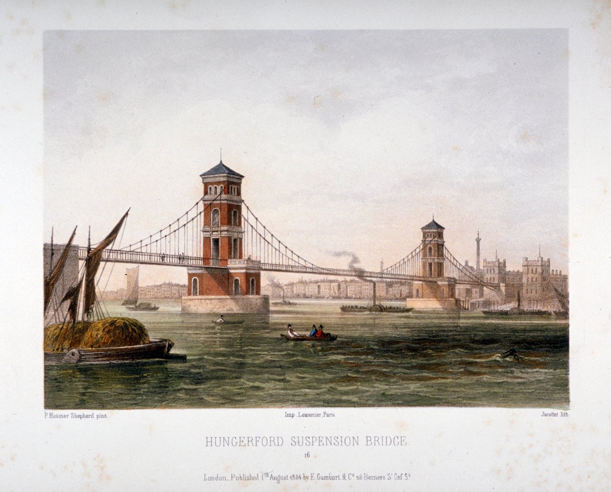 Kilátás a Hungerford Bridge-re keletről, London, 1854. alkotó: Louis Julien Jacottet