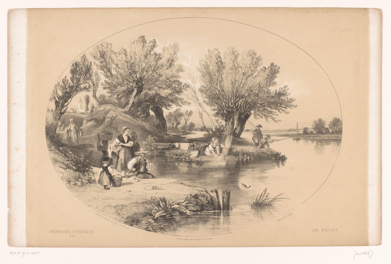 Halászok a tavon Festői séták (sorozat címe) Festői sétányok (sorozat címe az objektumon) alkotó: Louis Julien Jacottet