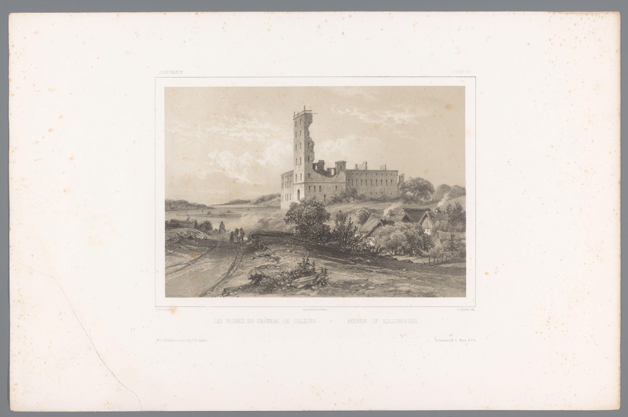Kilátás Koldinghus romjaira Les ruines du château de Colding / Koldinghuus romjai (cím a tárgyon) Arcok Skandináviában (sorozat címe) Vues du Nord. Danemark (sorozat címe) alkotó: Louis Julien Jacottet