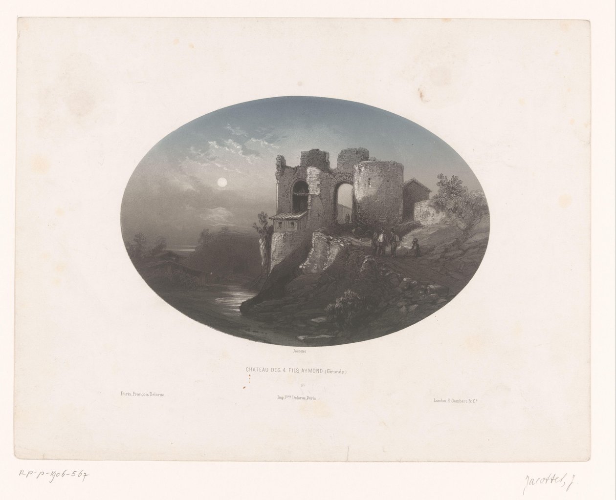 Kilátás a Négy Heemskinderen várának romjaira Château des 4 fils Aymond (Gironde) (cím a tárgyon) alkotó: Louis Julien Jacottet
