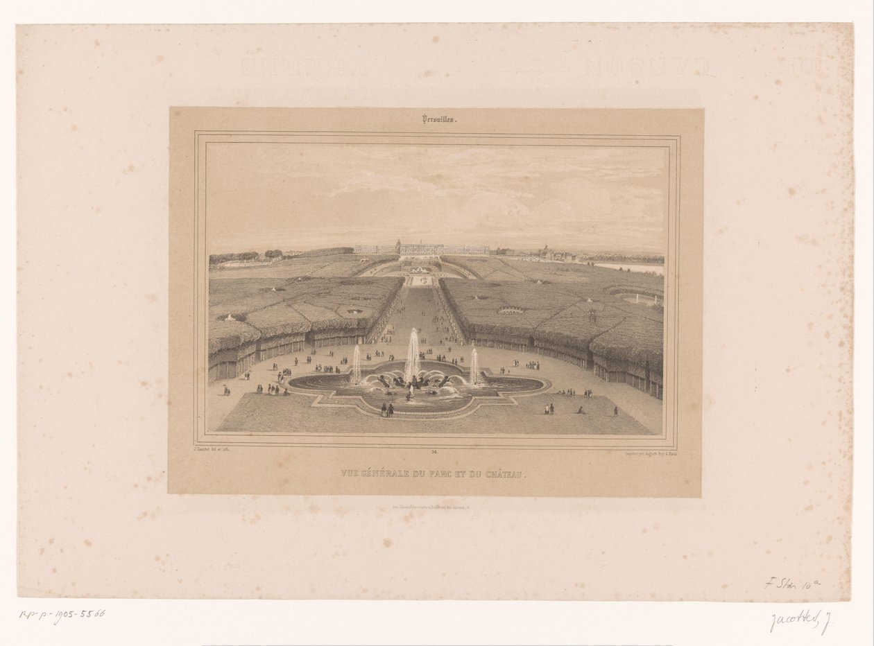 Kilátás a Versailles-i kertre Vue generale du Parc et du Château (cím a tárgyon) Arcok Párizsban és környékén (sorozat címe) Versailles (sorozat címe az objektumon) alkotó: Louis Julien Jacottet
