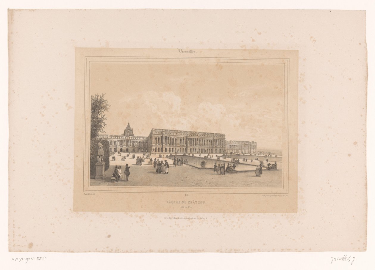Kilátás a Versailles-i palotára a kertből Facade du Château, Côté du Parc (cím az objektumon) Arcok Párizsban és környékén (sorozat címe) Versailles (sorozat címe az objektumon) alkotó: Louis Julien Jacottet