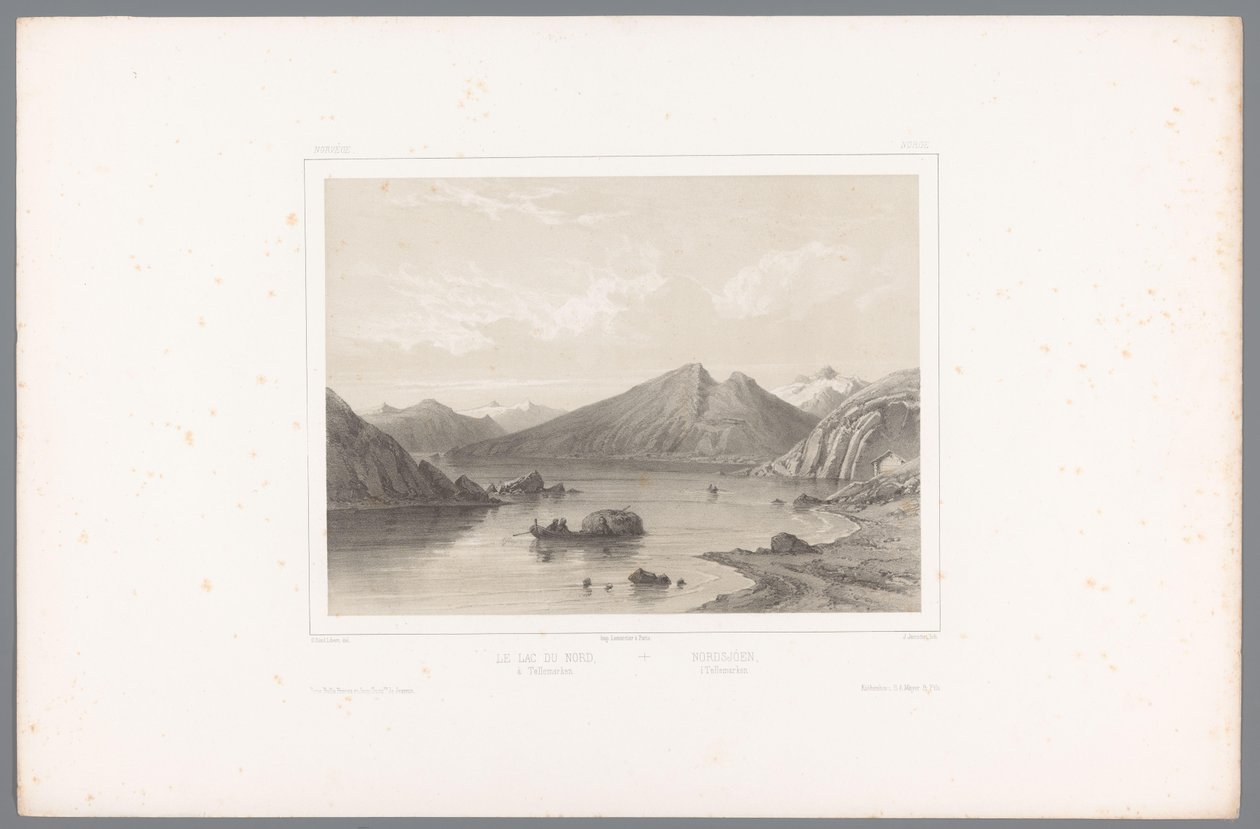 Kilátás a Norsjø-tóra Telemarkban Le lac du Nord à Tellemarken / Nordsjóen i Tellemarken (cím a tárgyon) Arcok Skandináviában (sorozat címe) Vues du Nord. Norvege (sorozat címe) alkotó: Louis Julien Jacottet