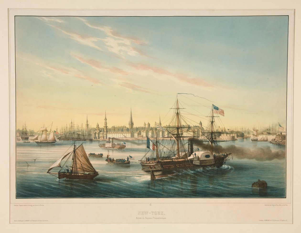 New York. A transzatlanti gőzhajó érkezése. alkotó: Louis Le Breton