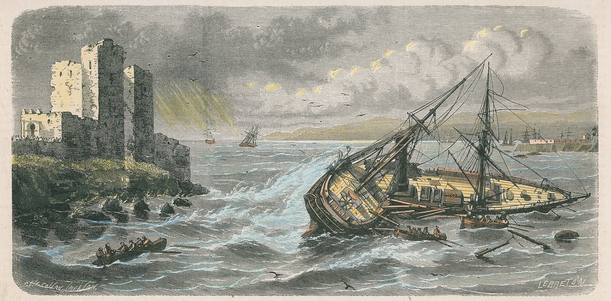 A „Jourdain” elsüllyedése Bejrútban 1863-ban, M. Mourgueville fényképe után alkotó: Louis Le Breton