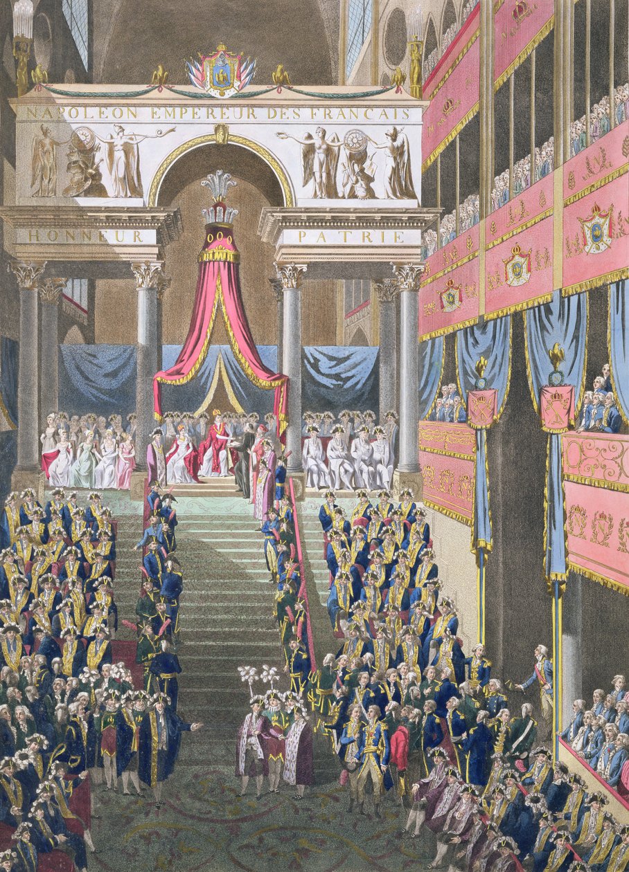 Szent Ünnep és Birodalmi Felségük koronázása, A császár kijelenti az alkotmányos esküt a Notre Dame-székesegyházban, 1806-ban (kézzel színezett metszet) alkotó: Louis Le Coeur