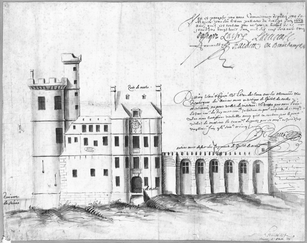 Porte és Hotel de Nesle homlokzata, 1662 (toll és tinta, mosás papíron) alkotó: Louis Le Vau