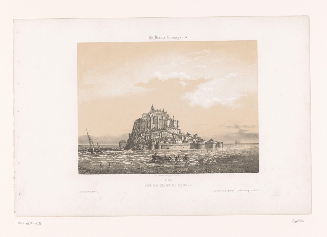 Kilátás a Mont-Saint-Michelre Vue du Mont St. Michel (cím a tárgyon) Kortárs Franciaország (sorozat címe) La France de nos jours (sorozat címe a tárgyon) alkotó: Louis Le Breton
