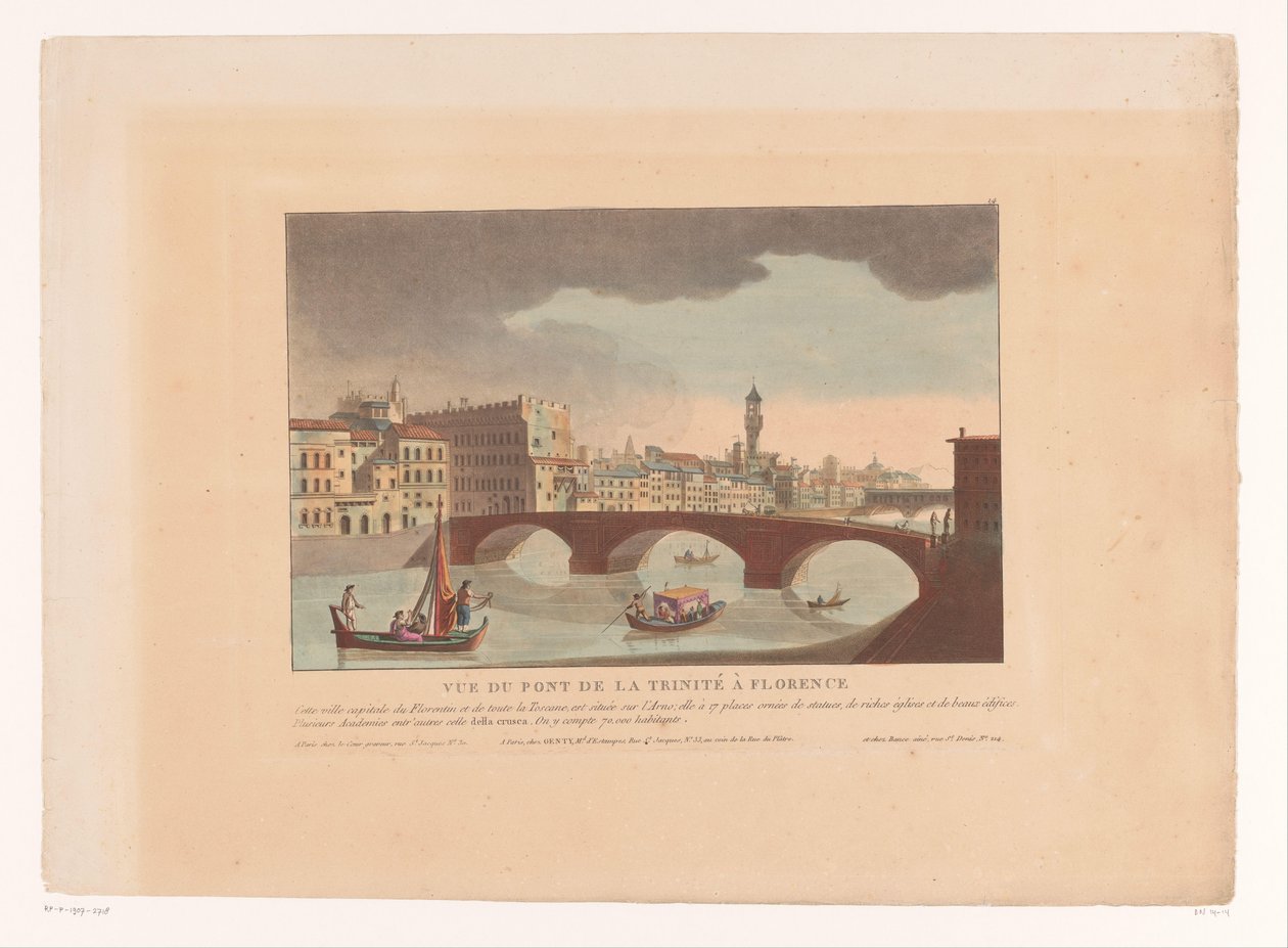 Kilátás a Ponte Santa Trinitára Firenzében Vue du Pont de la Trinité à Florence (cím a tárgyon) Városképek Olaszországban, Spanyolországban és Egyiptomban (sorozat címe) alkotó: Louis Lecoeur