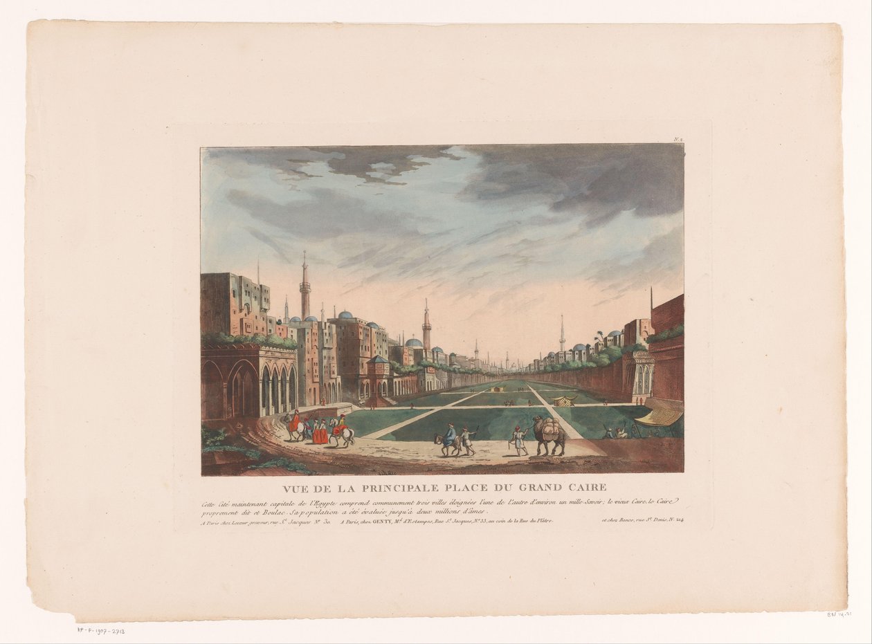 Kilátás egy térre Kairóban Vue de la Principale Place du Grand Caire (cím a tárgyon) Városképek Olaszországban, Spanyolországban és Egyiptomban (sorozat címe) alkotó: Louis Lecoeur