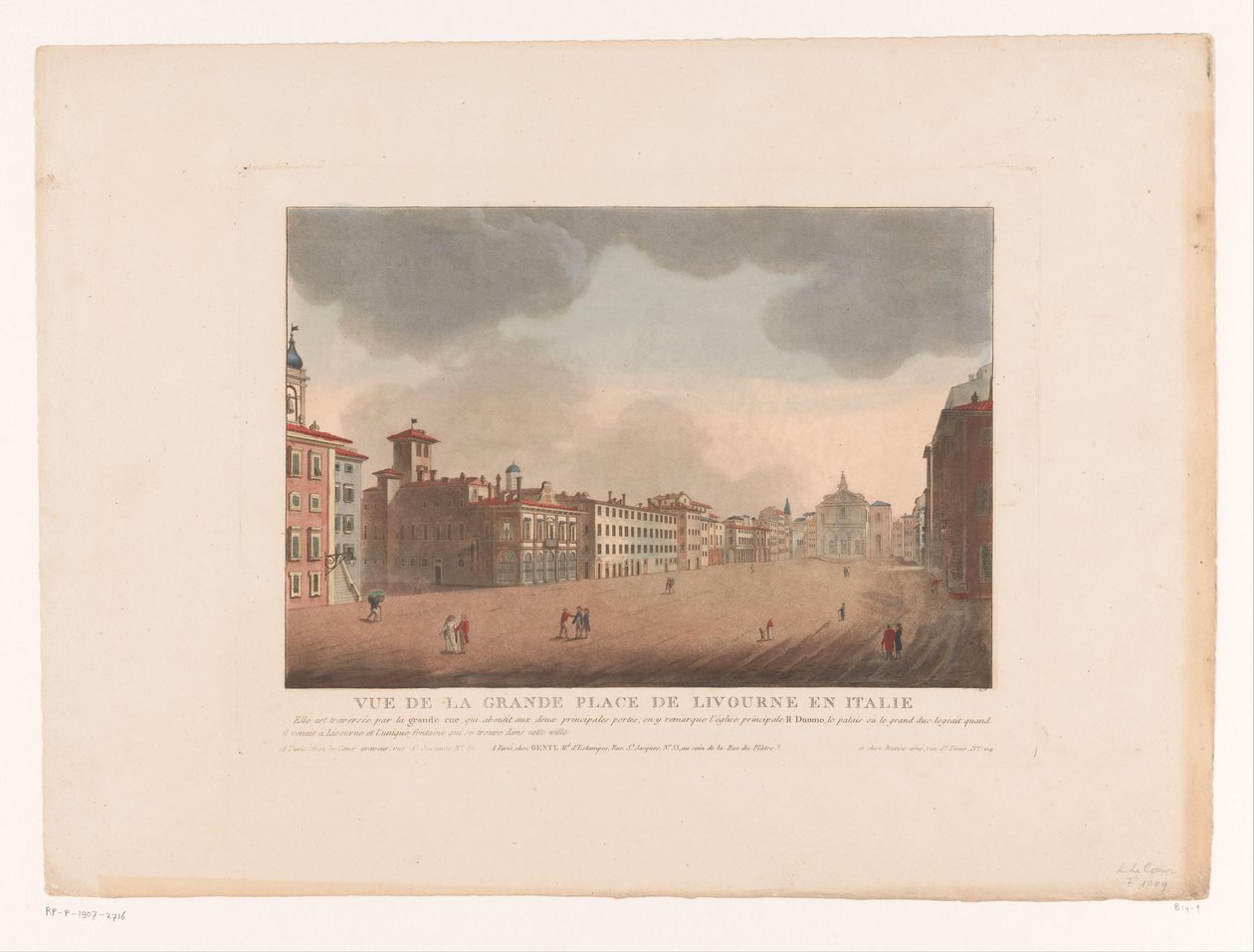 Kilátás a Piazza Grande-ra Livornóban Vue de la Grande Place de Livourne en Italy (cím a tárgyon) Városképek Olaszországban, Spanyolországban és Egyiptomban (sorozat címe) alkotó: Louis Lecoeur