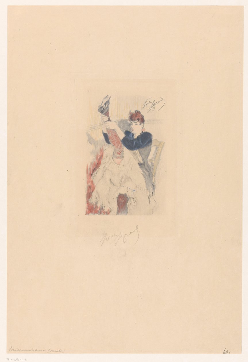 Kánkán táncos hajlékonysági gyakorlatot csinál Brisement assis (seule) (cím a tárgyon) alkotó: Louis Legrand (signed by artist)