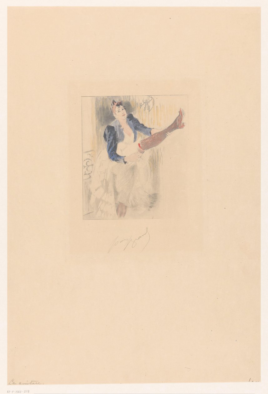 Cancan táncos gitározik a lábán La gitare (cím a tárgyon) alkotó: Louis Legrand (signed by artist)