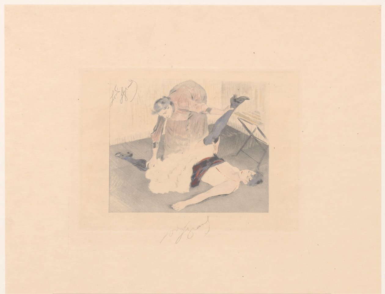 Egy kánkántáncos hajlékonysági gyakorlata Brisement à terre alkotó: Louis Legrand (signed by artist)