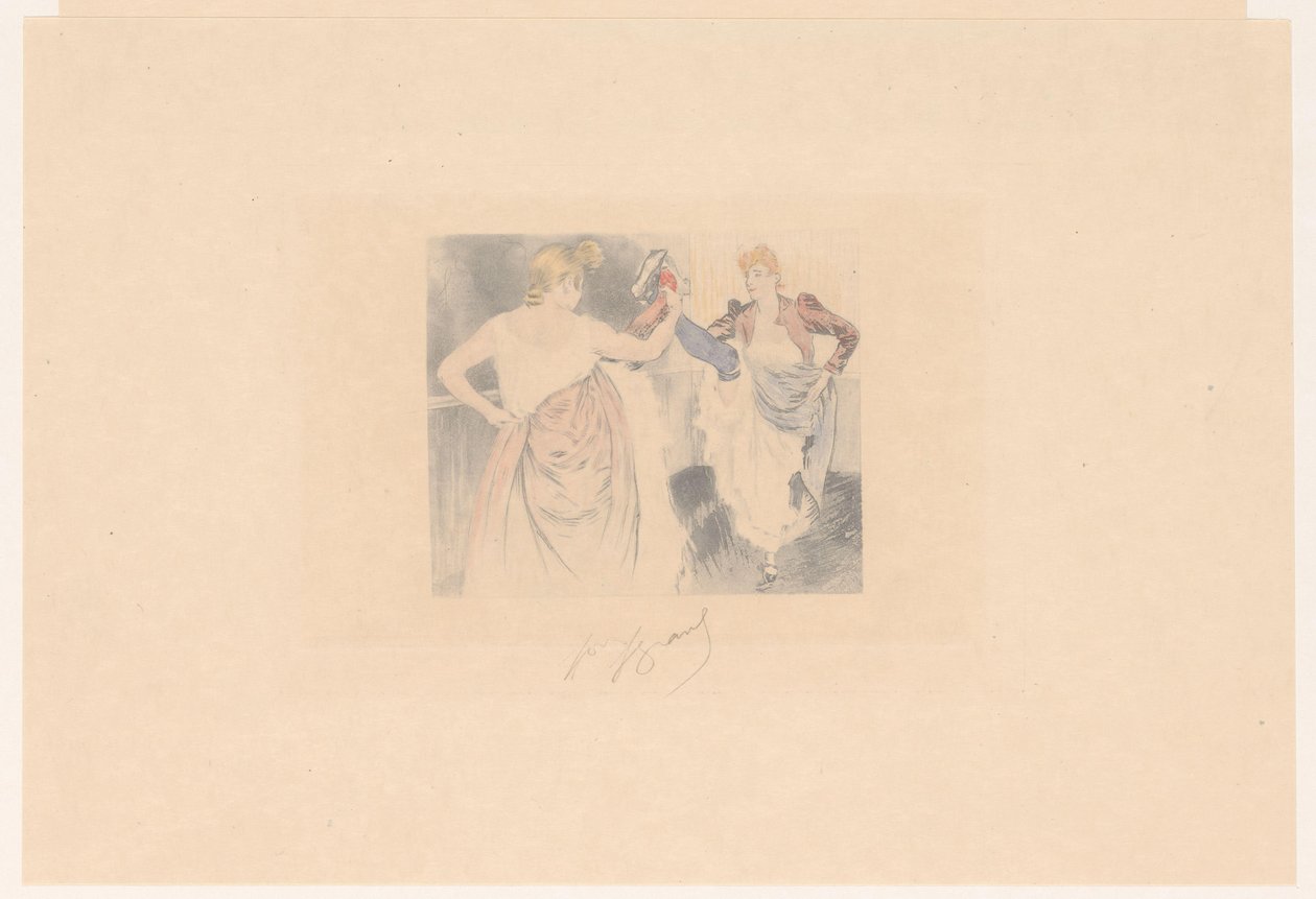 Két kánkántáncos felemelt lábakkal le croisement alkotó: Louis Legrand (signed by artist)