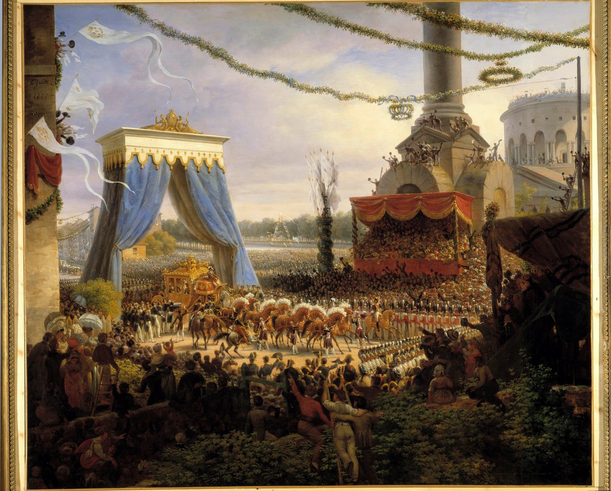 Entre de Charles X à Paris a koronázás után, 1825.06.06. A királyi hintót a Barriere de la Villette-ben fogadta Párizs város önkormányzata, amelynek élén a Szajna megye prefektusa, Louis Fra Chabrol grófja. alkotó: Louis Lejeune