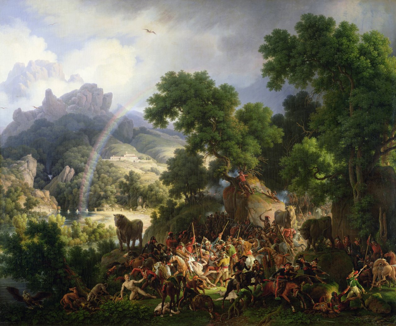 A spanyol gerillacsapatok által elfogott és meztelenre vetkőztetett Lejeune tábornokot Don Juan Padalea ("El Medico") menti meg, 1815. alkotó: Louis Lejeune