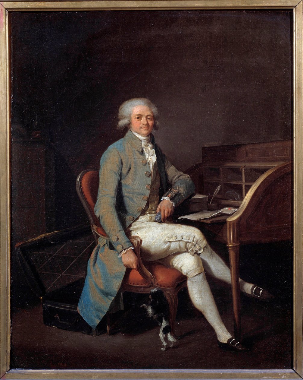 Francia forradalom: „” Maximilien Robespierre (1758-1794) egészalakos portréja az íróasztalánál”” Louis Leopold Boilly (1761-1845) festménye 1789, 41 x 32,5 cm - Lille, Musée des Beaux Arts: Full French Revoluu Arts - Maximilien Robespierre hosszú portréja alkotó: Louis Leopold Boilly