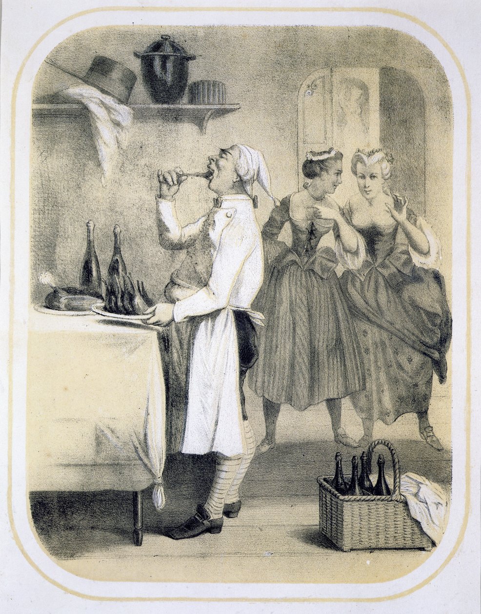 Falánkság a konyhában, a hét halálos bűnt ábrázoló nyomatsorozatból, 1850 körül alkotó: Louis Leopold Boilly