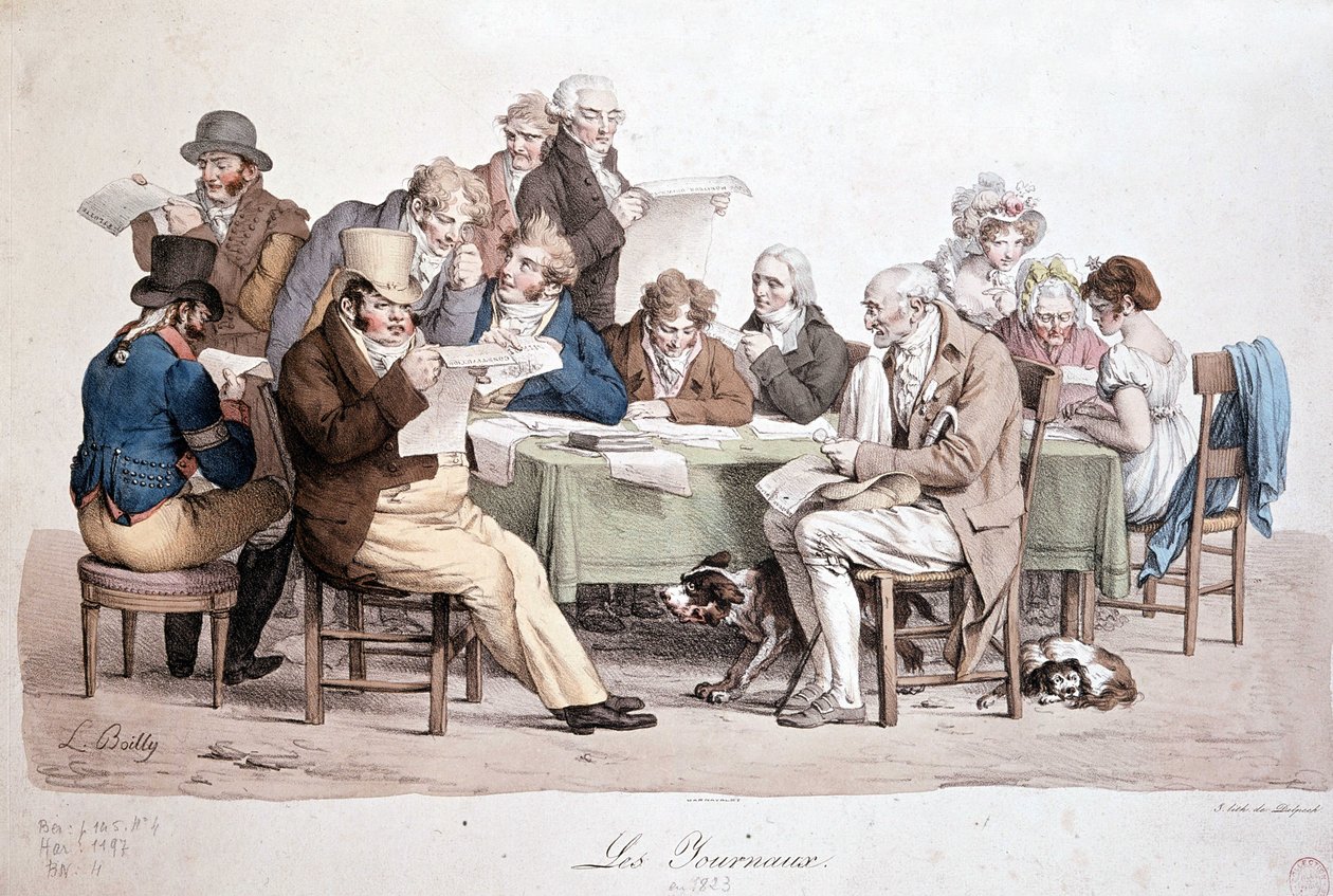Újságot olvasó férfiak – Louis Boilly „Les journaux” című metszet alkotó: Louis Leopold Boilly