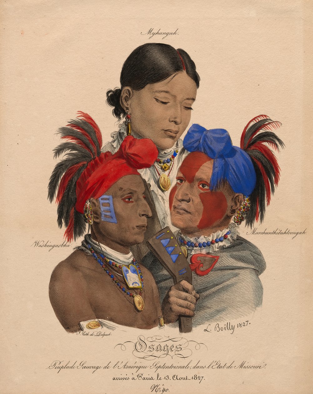 Oszázs indiánok: Mohongo, Washingsabba (vagy Black Bird) és Big Soldier alkotó: Louis Leopold Boilly