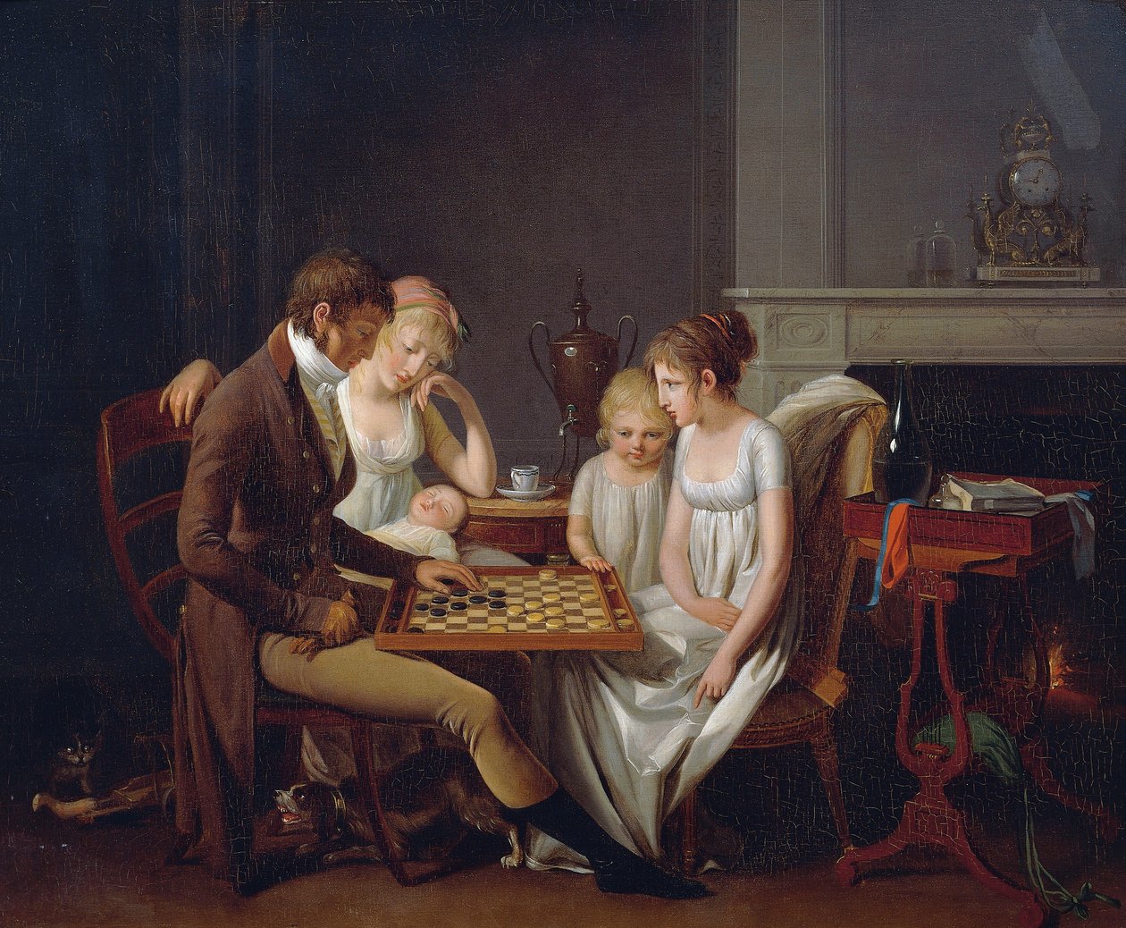 Louis Leopold Boilly (1761-1845) családi dámajáték festménye, 1803 körül, olaj, vászon, Franciaország alkotó: Louis Leopold Boilly