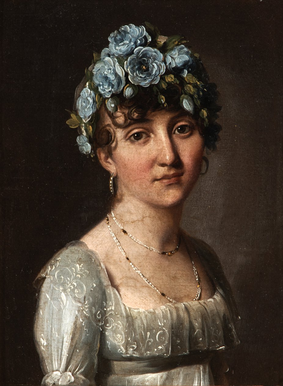 Mesgrigny bárónő, született Berthelot de Rambuteau portréja (Fiatal nő portréja kék virágokkal) alkotó: Louis Leopold Boilly